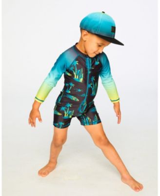 Boys One-Piece Long Sleeve Rashguard Black Surf Print