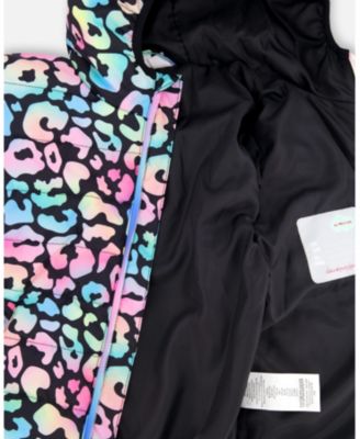 Big Girls Quilted Mid-Season Jacket Black Animal Print