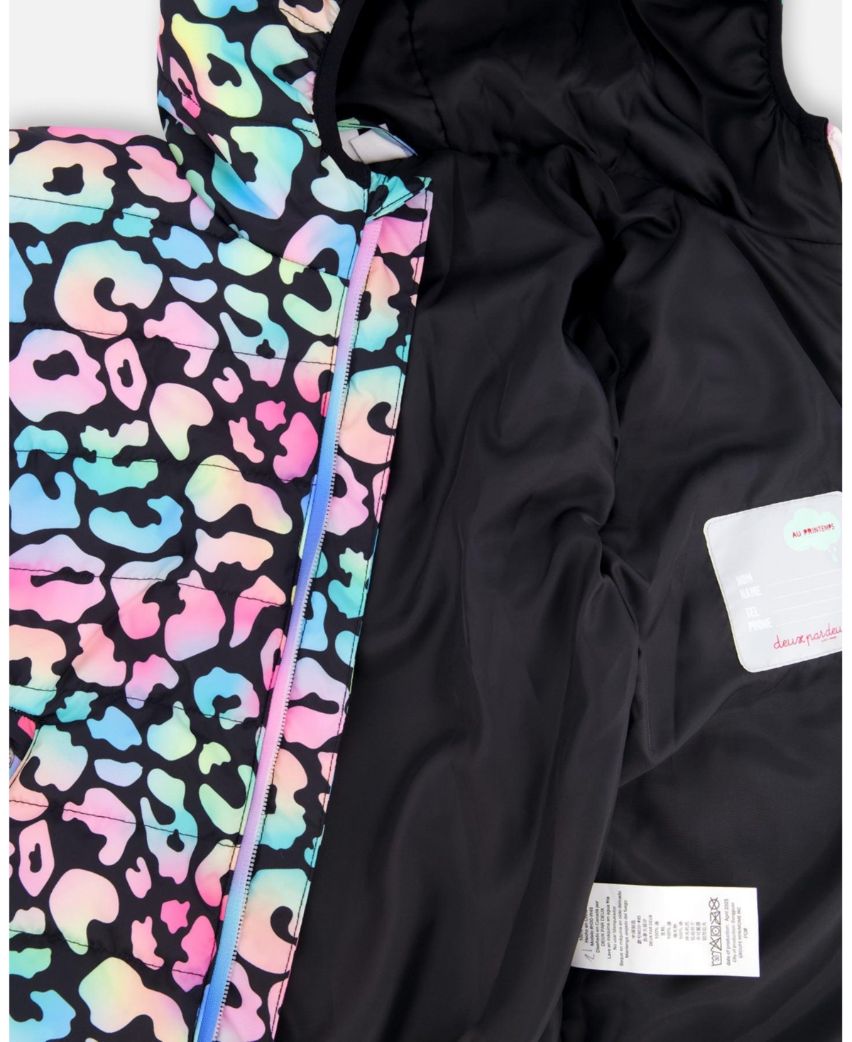 Deux par Big Girls Quilted Mid-Season Jacket Black Animal Print