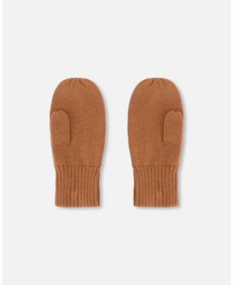 Kids Unisex Ribbed Knit Brown Mittens