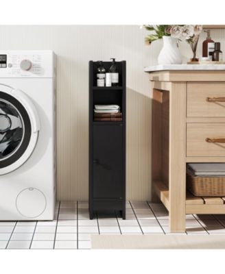 Space-Saving Corner Bathroom Slim Cabinet with Door and Adjustable Shelf