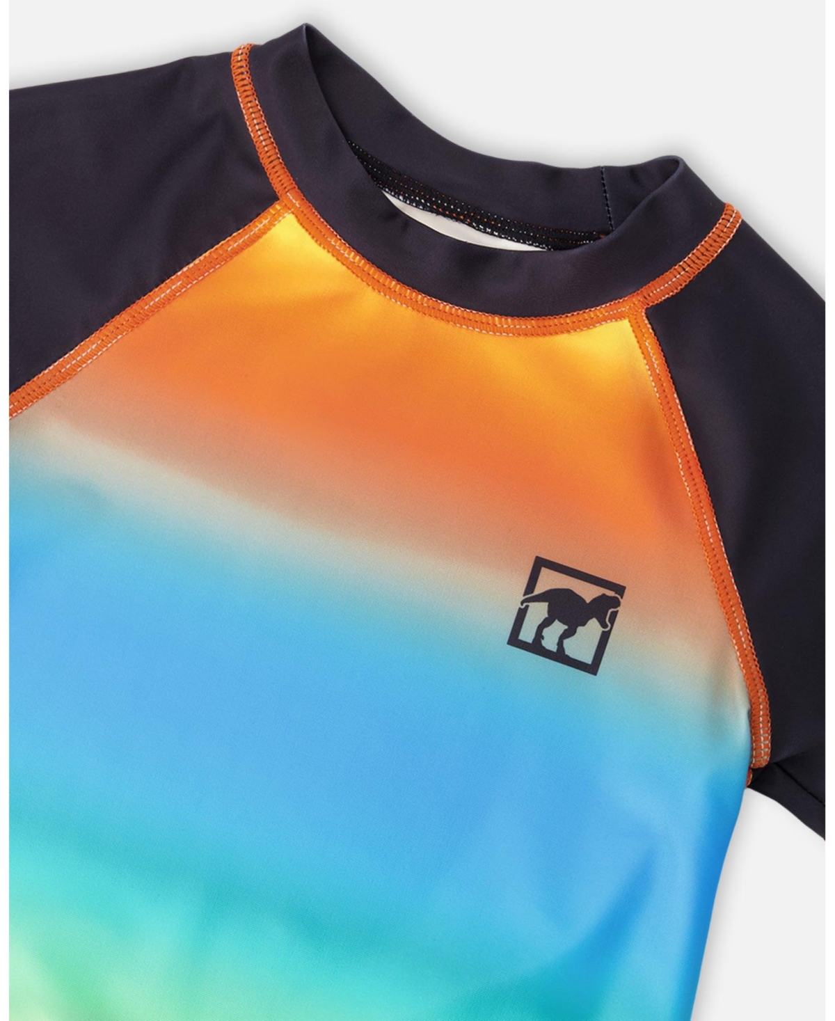 Deux par Boy Short Sleeve Rashguard Orange Blue and Green Gradient - Toddler|Child