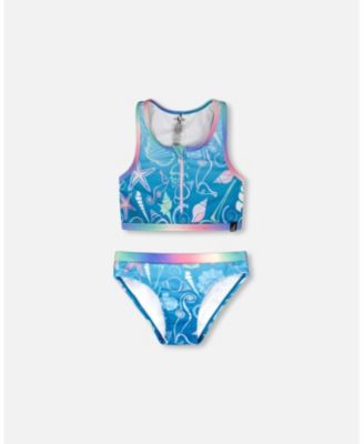 Girl Two-Piece Swimsuit Blue Shell Print - Toddler|Child
