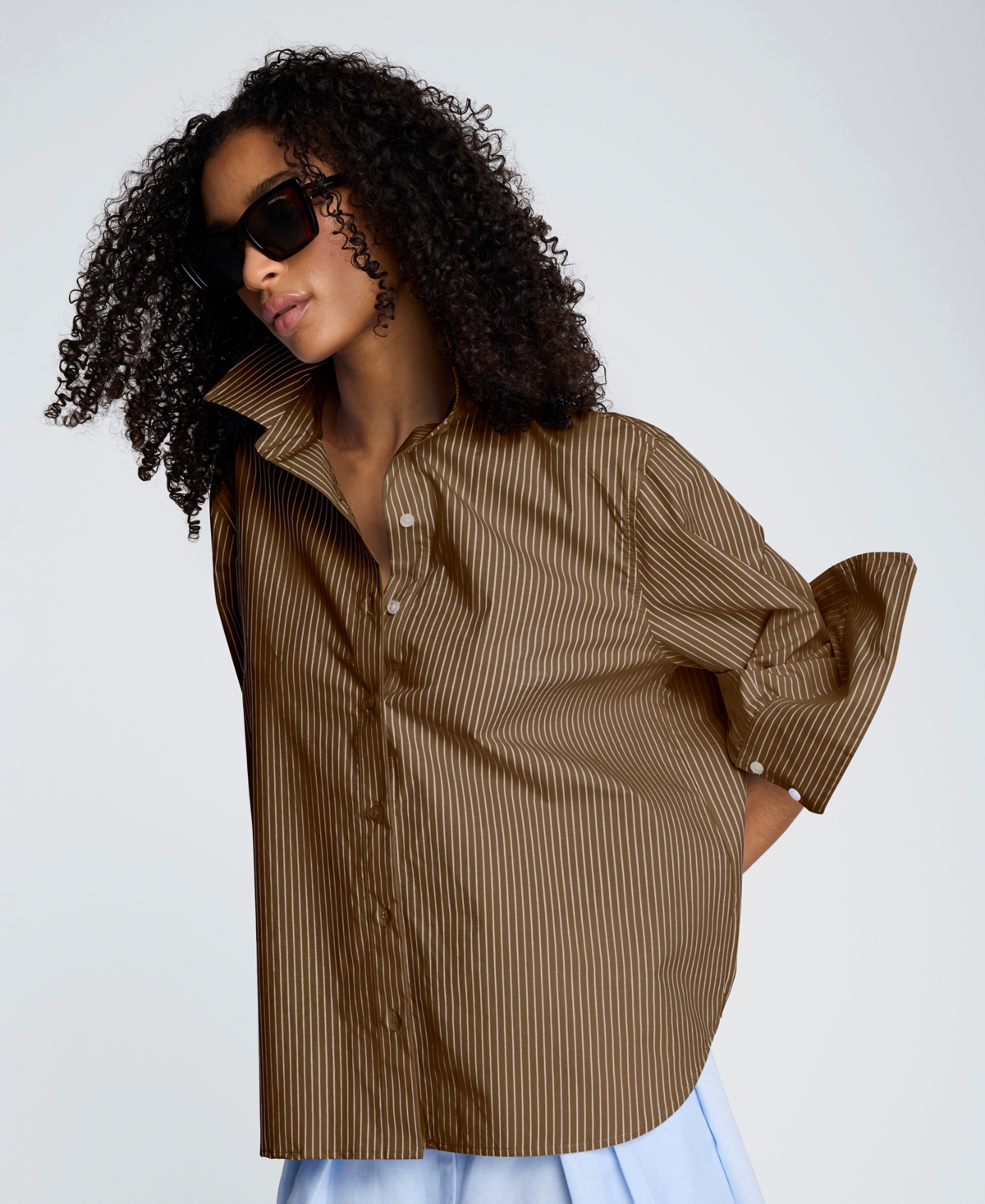Kenneth Cole Women's Striped Woven Collared Top