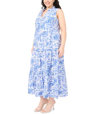 Plus Size Tiered Split Neck Maxi Dress