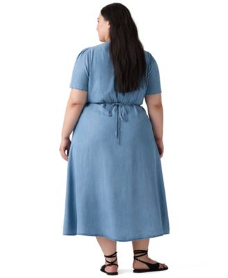 Plus Size V-Neck Short-Sleeve Midi Dress