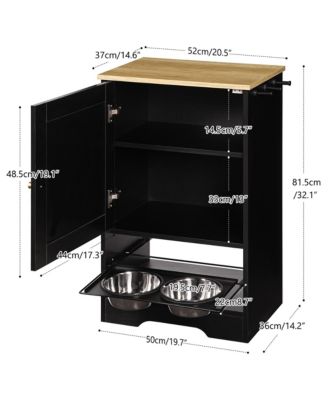 Pet Feeding Station Cabinet with Pull-Out Bowls, Side Hooks, and Anti-Tip Kit, Black