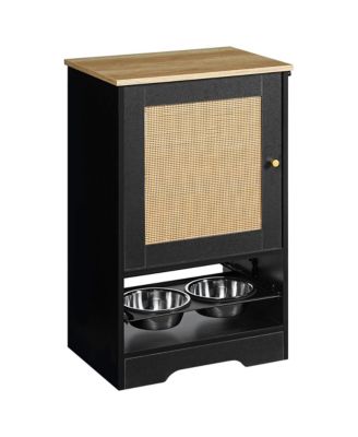 Pet Feeding Station Cabinet with Pull-Out Bowls, Side Hooks, and Anti-Tip Kit, Black