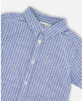 Big Boys Printed Chambray Short-Sleeve Shirt Blue Denim Stripes
