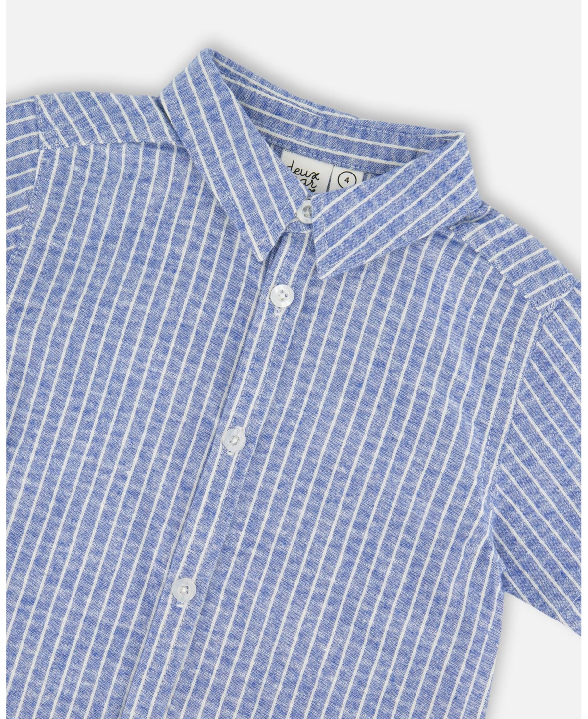 Deux par Big Boys Printed Chambray Short-Sleeve Shirt Blue Denim Stripes