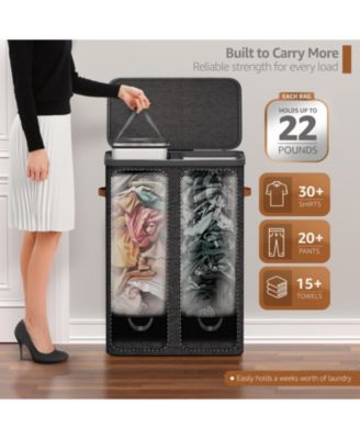 2-Compartment Laundry Basket with Removable Laundry Bag - Durable Organizer for Bathroom, Bedroom, or Laundry Room - Space Saving Design