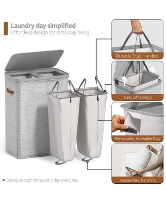 2-Compartment Laundry Basket with Removable Laundry Bag - Durable Organizer for Bathroom, Bedroom, or Laundry Room - Space Saving Design
