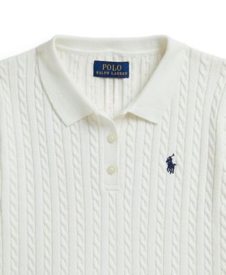 Girls' 7-16 Mini-Cable Three-Button Placket Polo Sweater