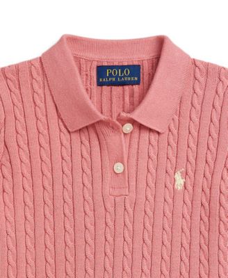 Girls' 2-6X Mini-Cable Two-Button Placket Polo Sweater