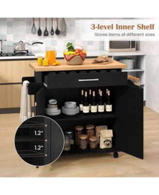 Kitchen Island Cart with Towel Rack and Spice Rack