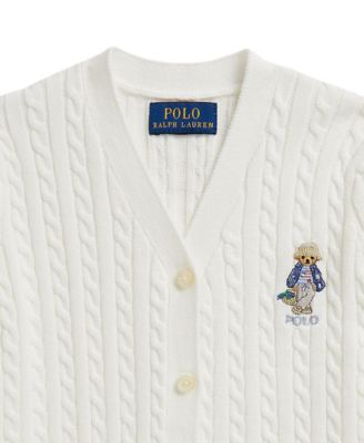 Girls' 2T-6X Polo Bear Cable V-Neck Cardigan