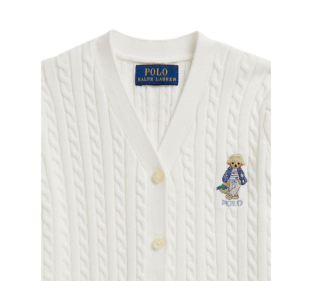 Polo Ralph Lauren Girls' 2T-6X Bear Cable V-Neck Cardigan