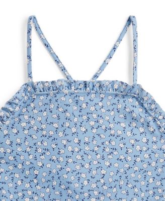 Girls' 7-16 Floral Ruffled Round Neck One-Piece Swimsuit