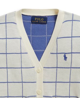 Girls' 2-6X Windowpane V-Neck Cardigan