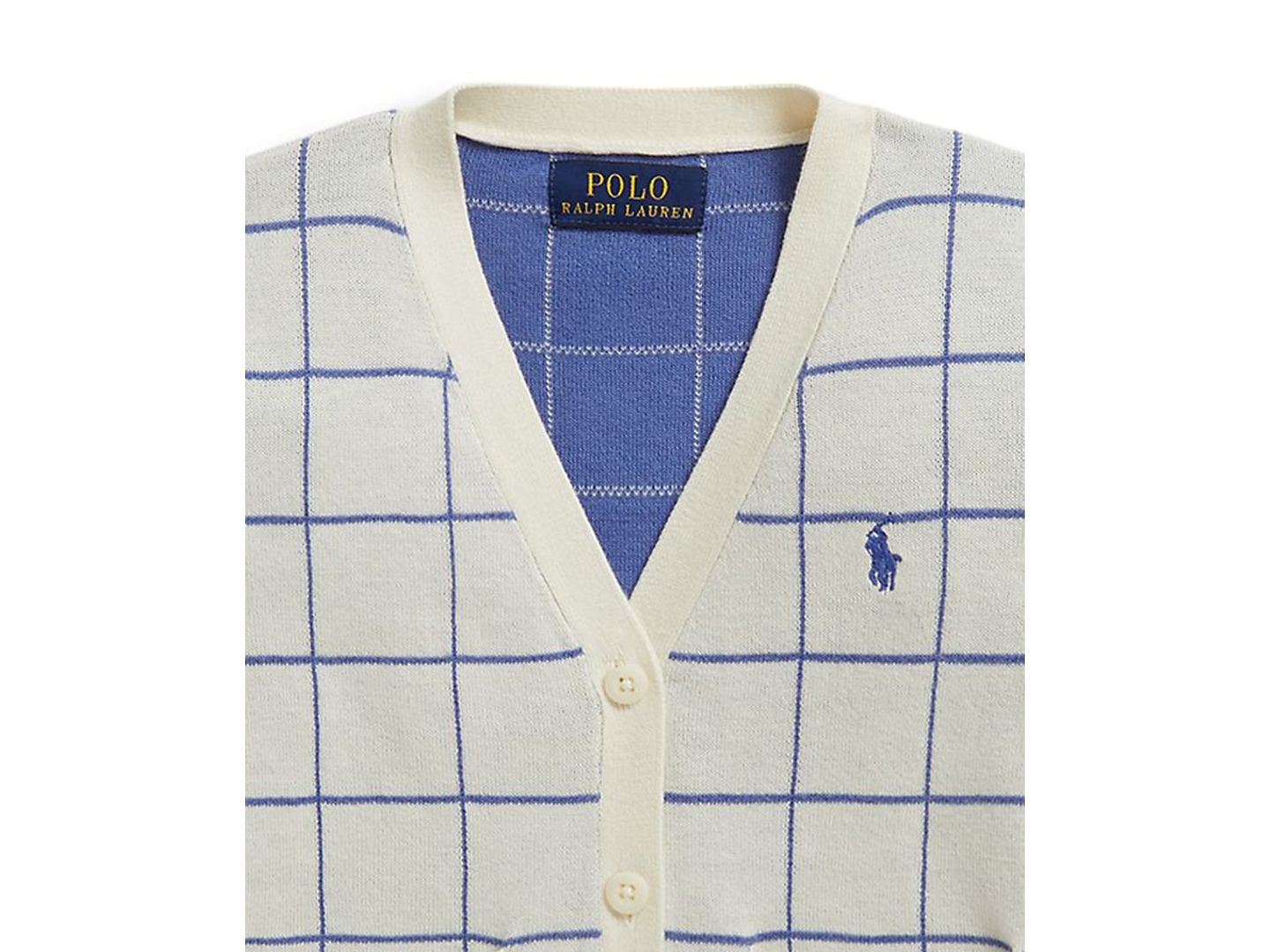 Кардиган Polo Ralph Lauren Windowpane V-Neck Cardigan для девочек, цвет: Кремовый / Индиго — фото 3