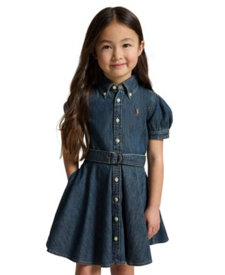 Girls' 2-6X Belted Indigo Button-Down Collar Denim Shirtdress