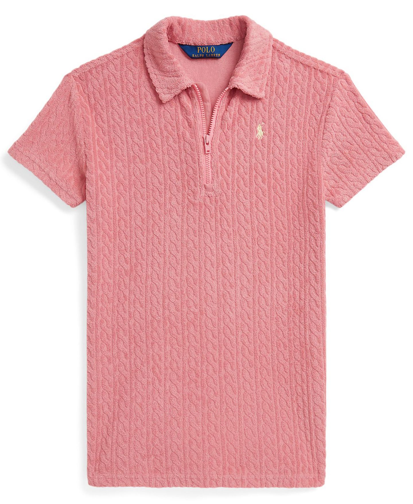 Платье Polo Ralph Lauren Cable Terry Quarter-Zip Polo Dress для девочек, цвет: Пустынный розовый — фото 1