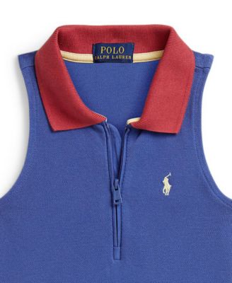 Girls' 2T-6X Pleated Mesh Quarter-Zip Polo Dress