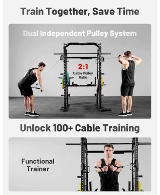 Smith Machine, 2200lbs Squat Rack with LAT-Pull Down System & Cable Crossover Machine, Training Equipment with Leg Hold-Down Attachment