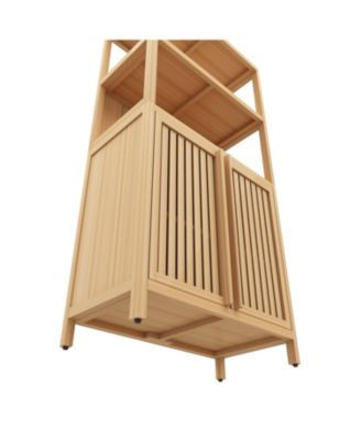 Bamboo Storage Cabinet, Freestanding Bathroom Cabinet with 2 Doors, Floor Cabinet Organizer for Living Room, Kitchen, Entryway