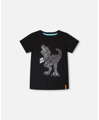 Big Boys Cotton Jersey T-Shirt with Dino Print Black