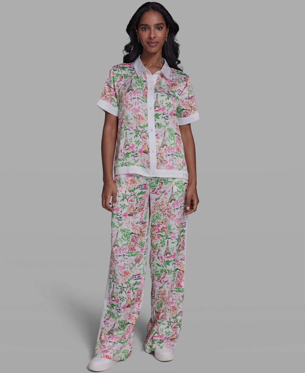 Karl Lagerfeld Paris Women's Collared Short-Sleeve Top