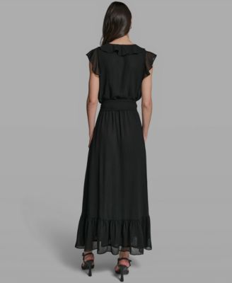 Women's V-Neck Ruffle Trim Dress