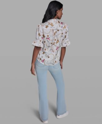 Women's All-Over Printed Button Front Blouse