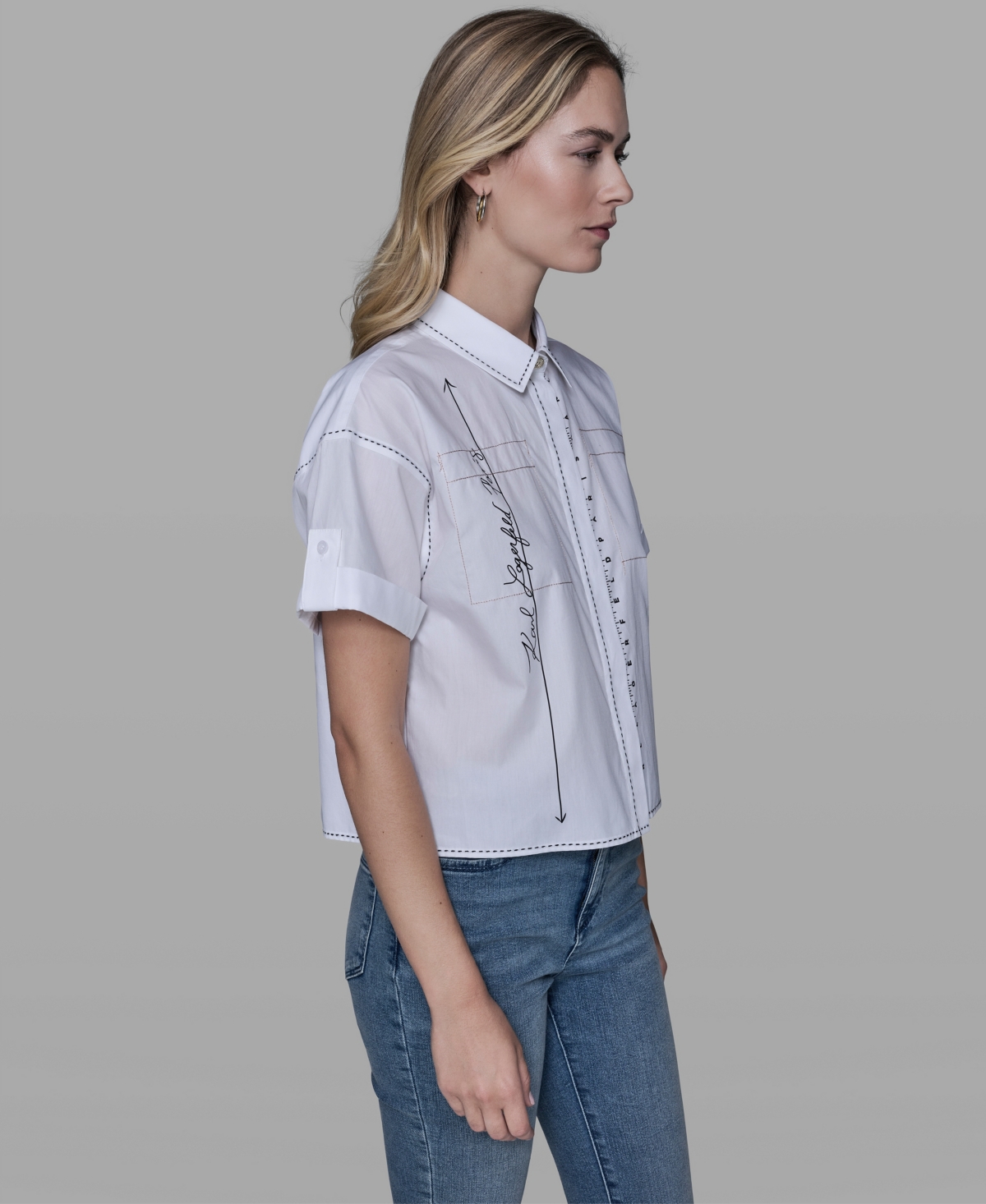 Karl Lagerfeld Paris Women's Collared Short-Sleeve Blouse