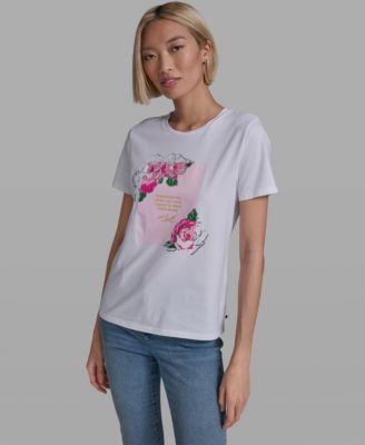 Women's Rose Print Crew Neck T-Shirt