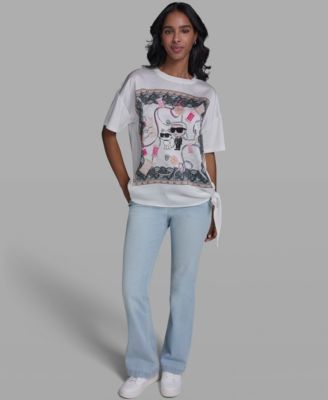 Women's Karl & Choupette Frame Side Tie Crew Neck T-Shirt