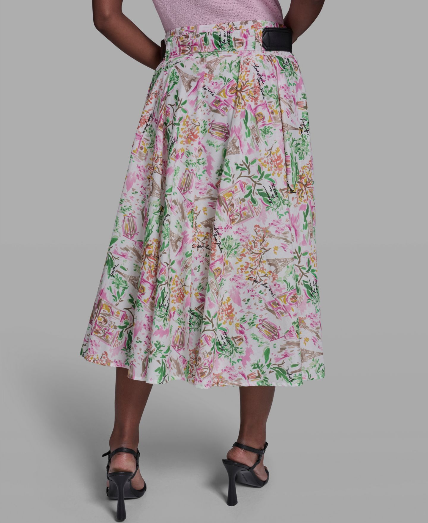 Женская юбка KARL LAGERFELD PARIS All-Over Printed Midi, цвет: Белый / Розовый разноцветный — фото 5