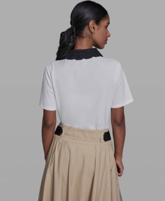 Women's Collared Short-Sleeve Blouse Top