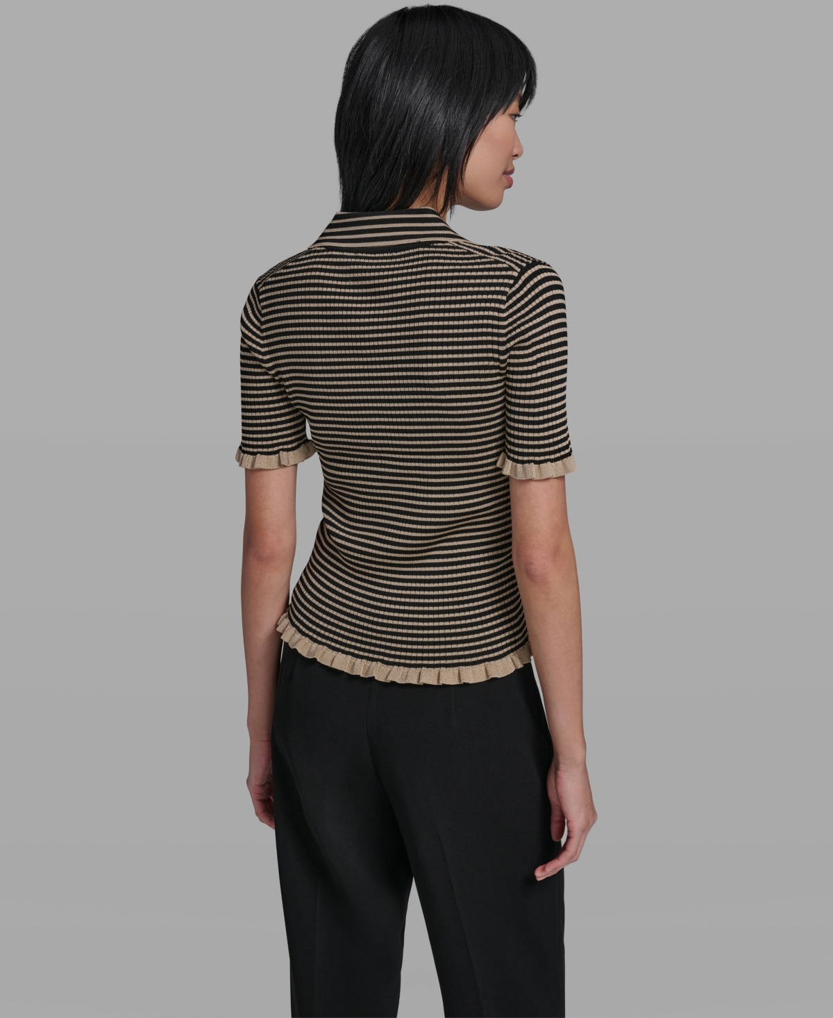 Karl Lagerfeld Paris Women's Collared Short-Sleeves Sweater