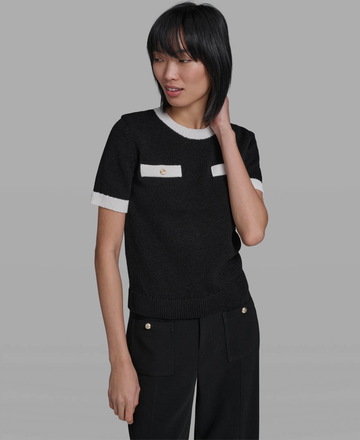 Karl Lagerfeld Paris Women's Crew Neck Short-Sleeve Sweater