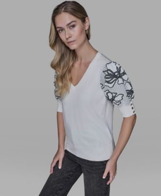 Women's Floral Short-Sleeve Sweater