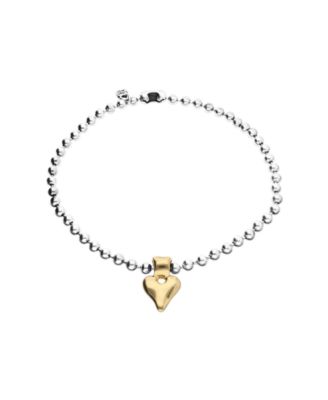 Sterling Silver Plated Ball Necklace with 18K Gold Heart Detail