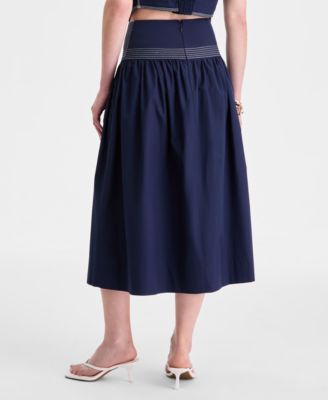 Women's Poplin Topstitch Midi Skirt