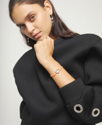 Orange Elastic Thread Sterling Silver Plated Bracelet with Heart