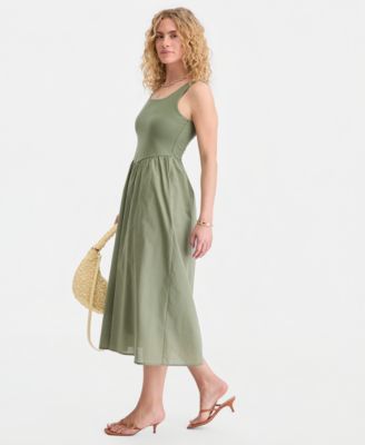 Women's Scoop-Neck Sleeveless Mixed Media Midi Dress