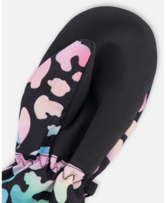 Girl Mid-Season Mittens in Polyester Black Animal Print - Toddler|Child