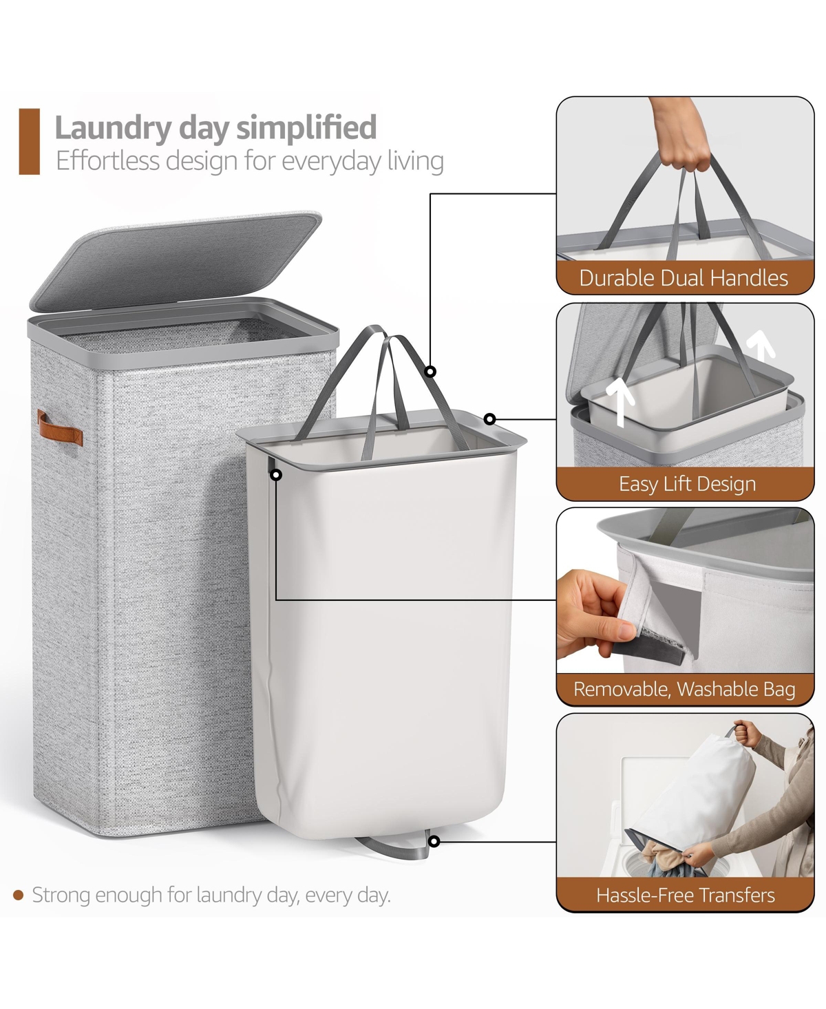 Sorbus 1-Compartment Laundry Basket with Removable Laundry Bag - Durable Organizer for Bathroom, Bedroom, or Laundry Room - Space Saving Design