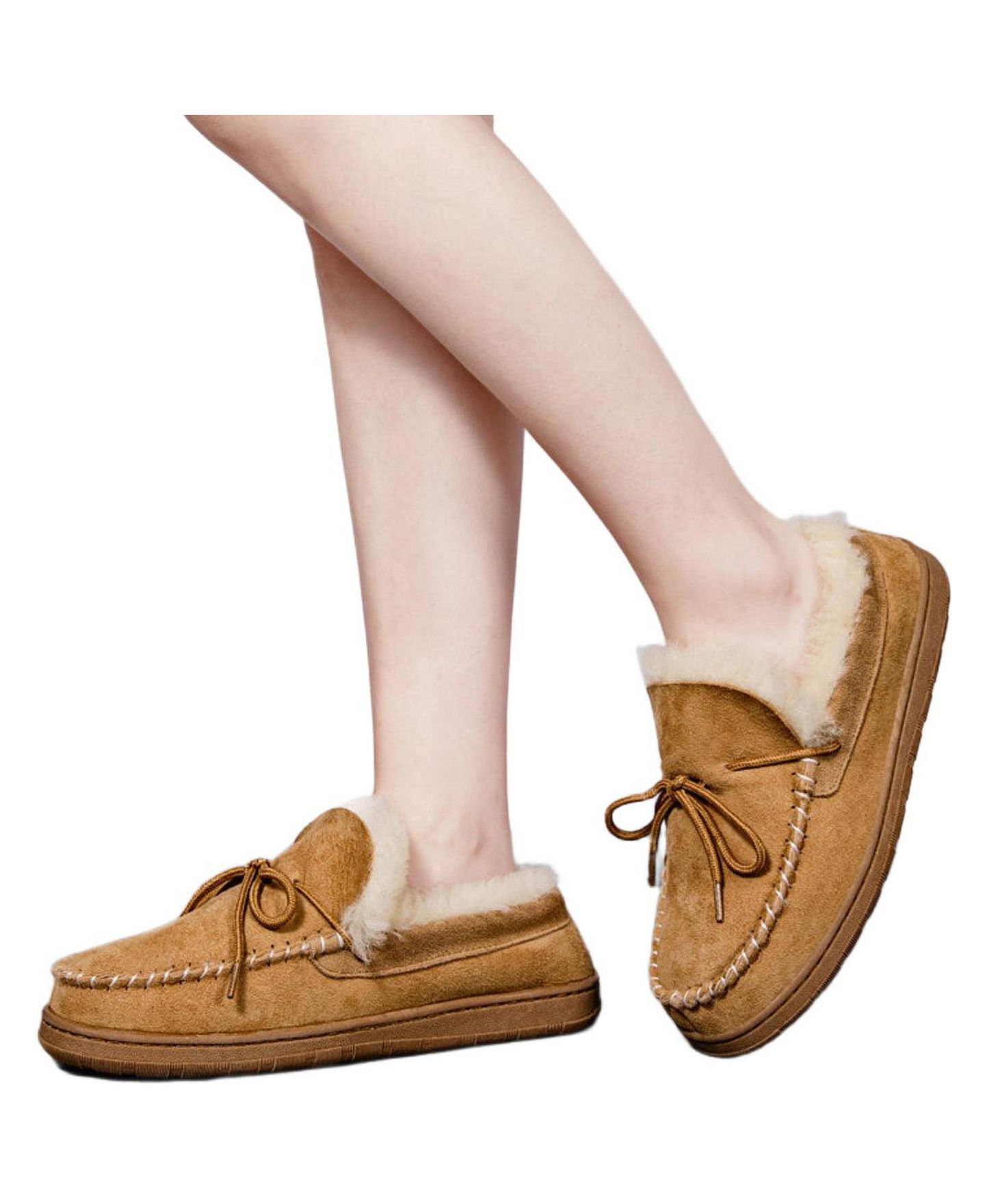 Женские тапочки PAZSTOR Shearling and Suede Moccasin Slippers Spring, цвет: Каштановый — фото 3