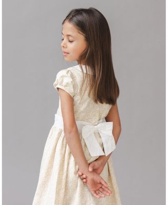 Little and Big Girls' Short Sleeve Linen Dress with Peter Pan Collar