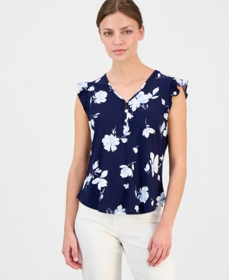 Petite Short-Sleeve V-Neck Button-Front Top 